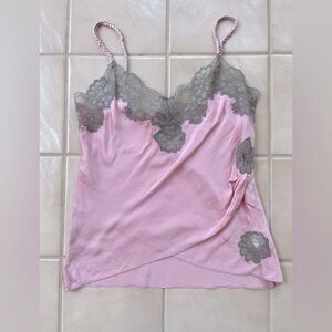 Pink Soda - 100% Silk Pink and Grey Camisole Top - Size S